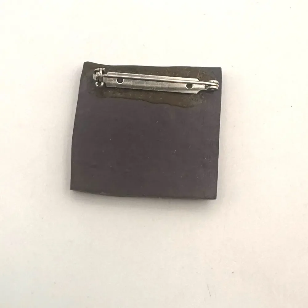 Celestial Painted Wood Pin Square Brooch Sun Flower Face Artisan Artsy Vintage